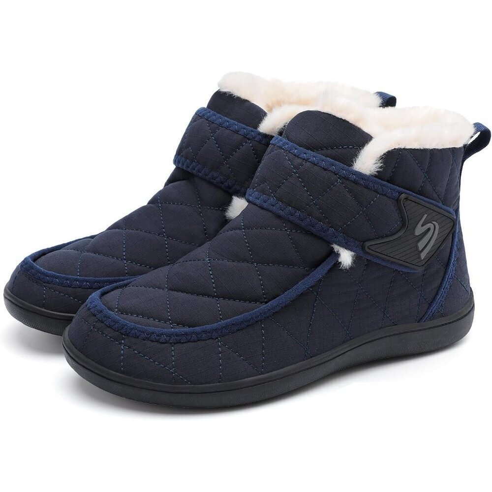Women’s Blue Waterproof Snow Boots: Fuzzy, Slip-On Winter Comfort